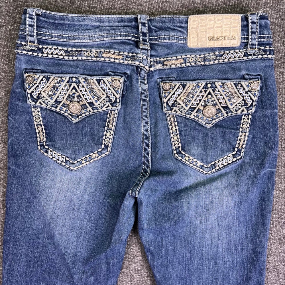Grace in LA Jeans Women 28 Bootcut Cowgirl Boho Western Rodeo Bling Y2K Fit29x32